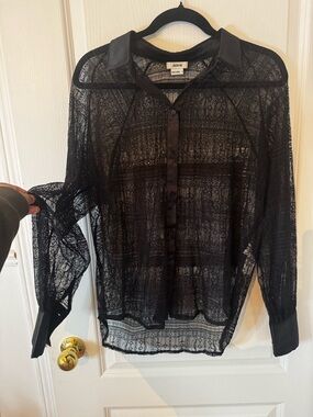 Jason Wu Black Sheer Lace Button-Up Shirt